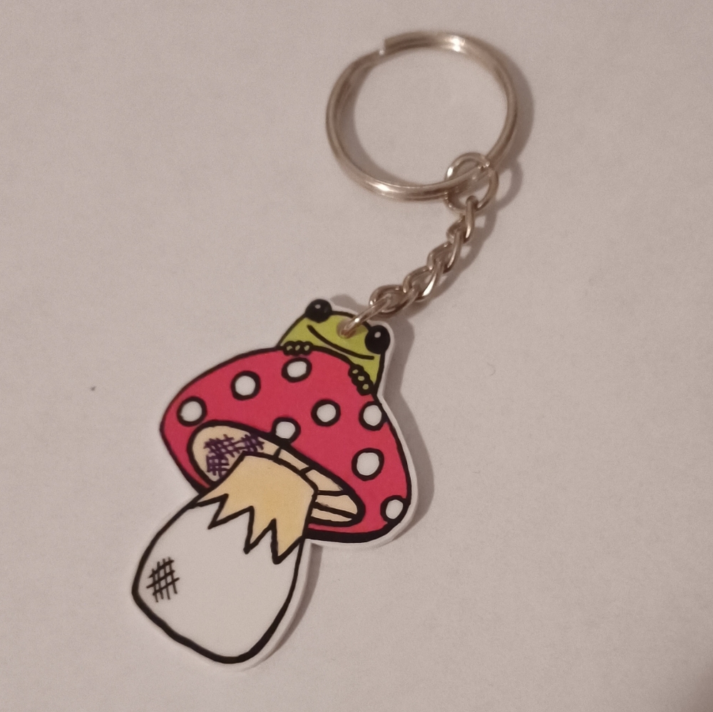 4/$60 New Mushroom Frog Keychain - Hand-Made